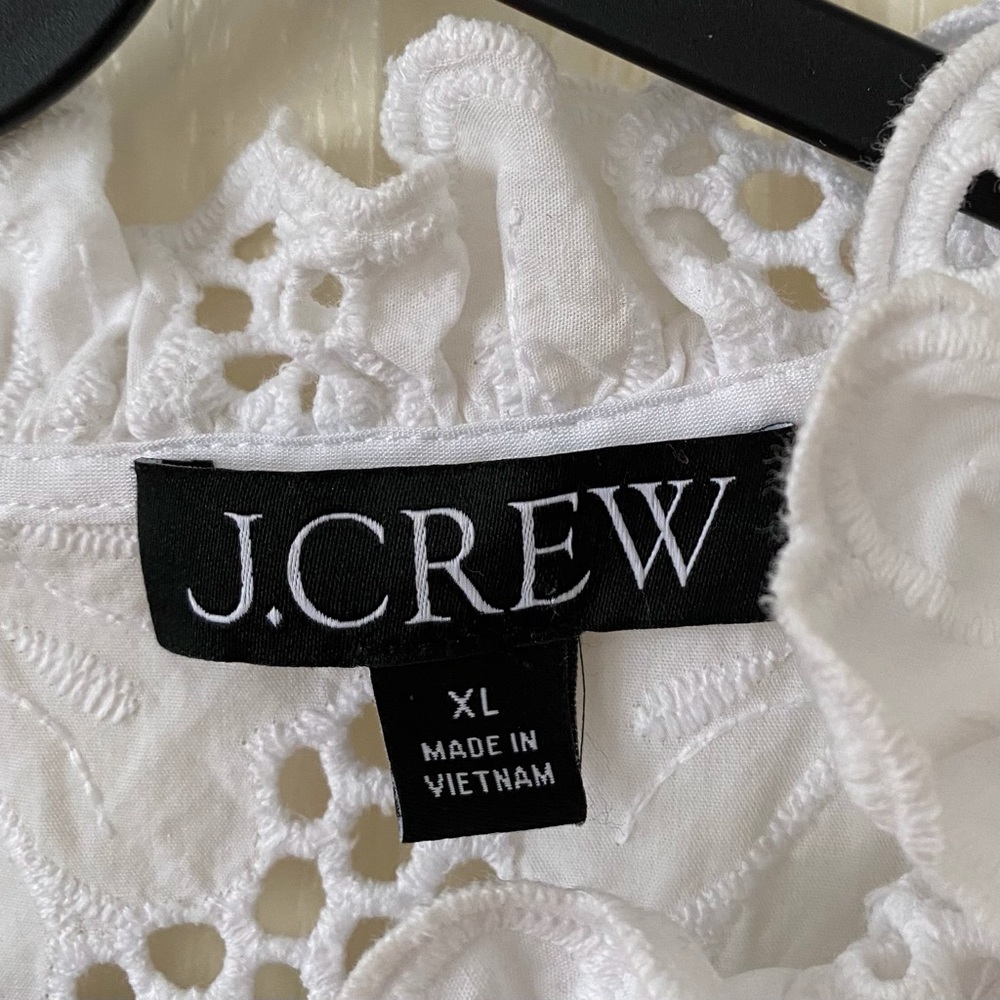 $128 NWOT J.Crew Fleur Ruffle Mock Neck White Eyelet Sleeveless Top Blouse XL - Picture 10 of 11
